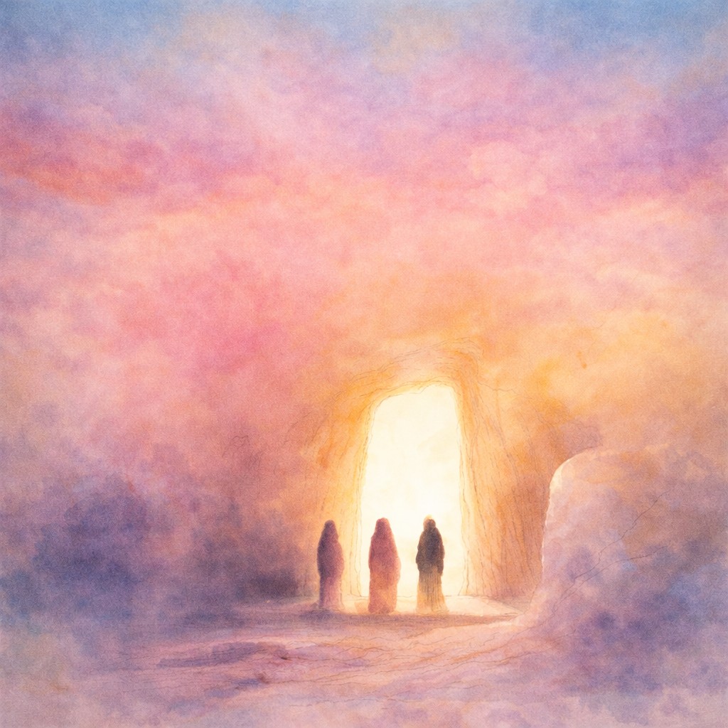 Empty tomb at sunrise